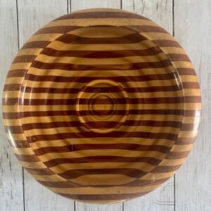 Vintage Handcrafted Striped Wood Chip and Dip Serving Bowl Mid-Century Style